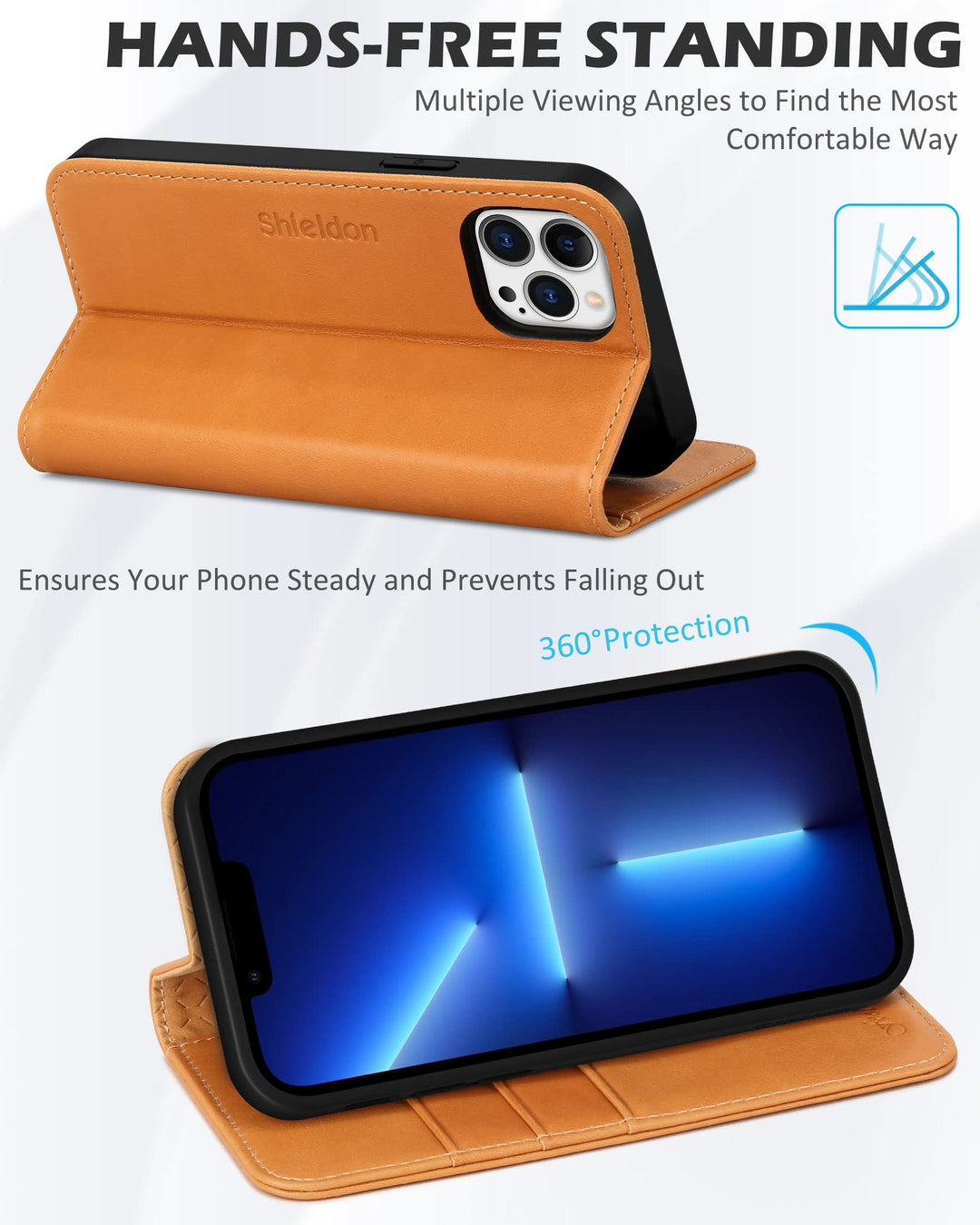 SHIELDON Case for iPhone 13 Pro 6.1, Genuine Leather Wa