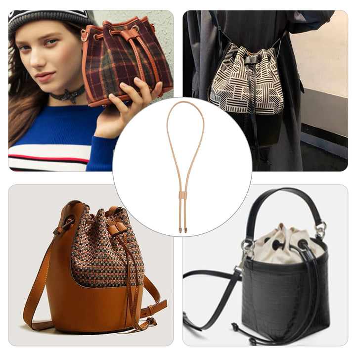 PU Leather Drawstring Pull String Purse Strap, 35.4 Inch Detachable Leather Bucket Bag Strap Leather Slide String Keeper Drawstring Bunches Pocket Accessories for Shoulder Bags, Burlywood