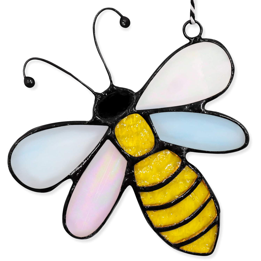 Bee Suncatcher Window Hanging Ornament w/Suction Cup, Spring Farmhouse Bumble Bee Double Side Stained Glass Panel Garden Yard Tree Hanging Decor, Bee Lover Day Teachers Day Gifts