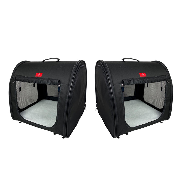 Portable 2-in-1 Double Pet Kennel/Shelter, Fabric, Black/Royal Blue 20x20x39 - Car Seat-Belt Fixture Included (Black)