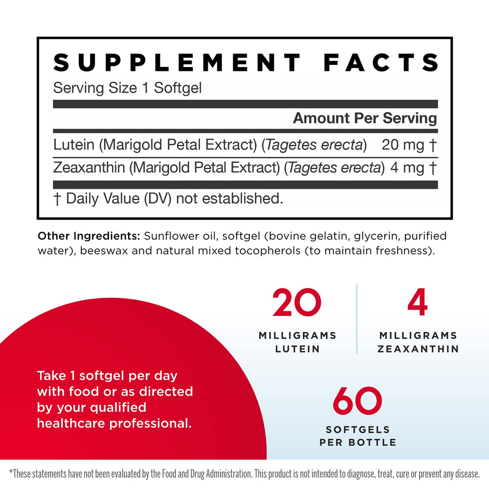 Jarrow Formulas Lutein 20 mg - 60 Softgels, Pack of 2 - Clinically Documented Eye Health & Support - with Zeaxanthin - 120 Total Servings