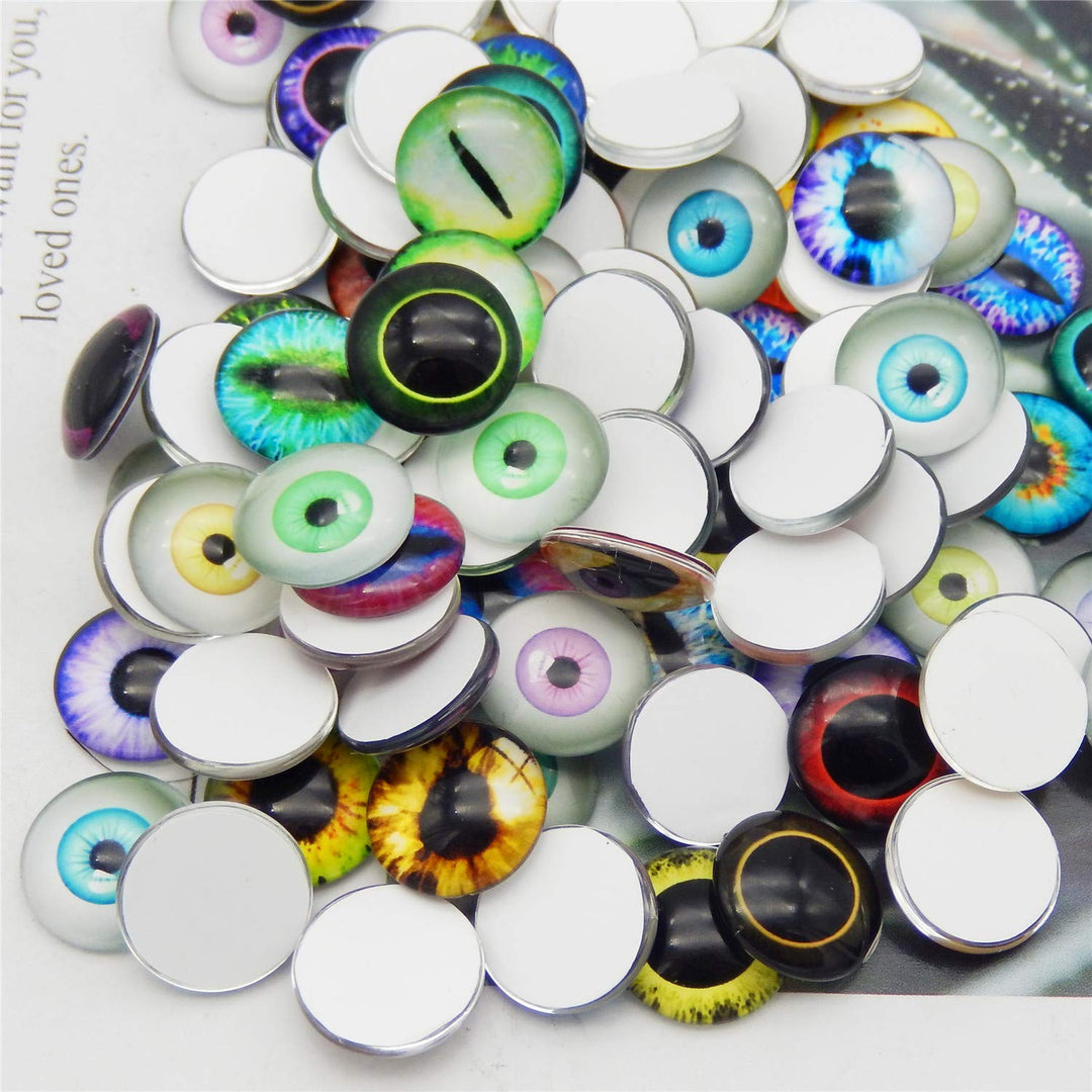 QAZ 90pcs(45pairs) 20mm Mixed Style Round Glass Dragon Eye Owl Cat Eyes Gem Cover Dome Cabochons for DIY Jewelry Making Doll Eyes Making