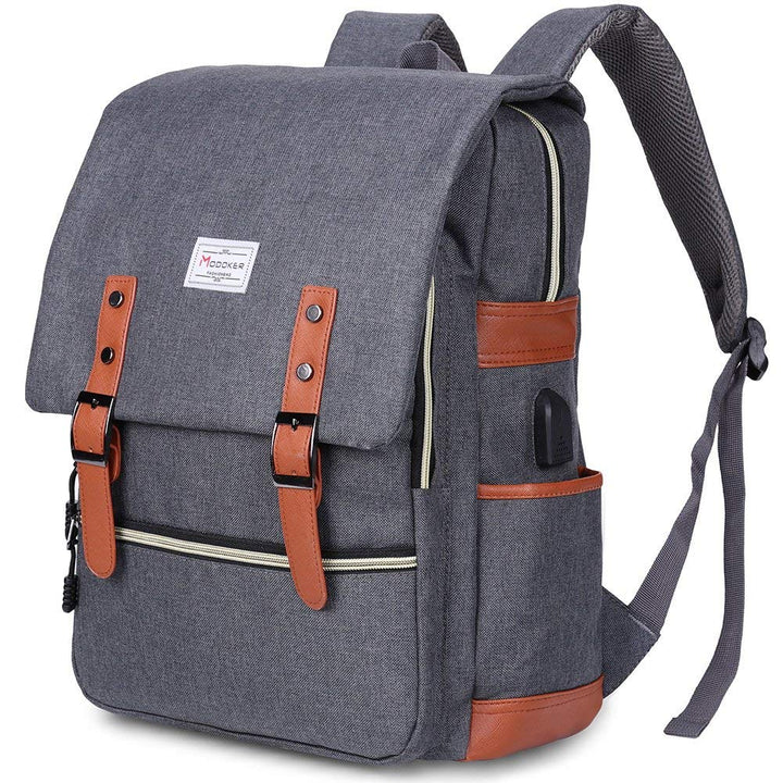 Vintage Laptop Backpack for Women Men,Travel Backpacks with USB Charging Port Fashion Backpack Fits 15.6Inch Notebook, Grey