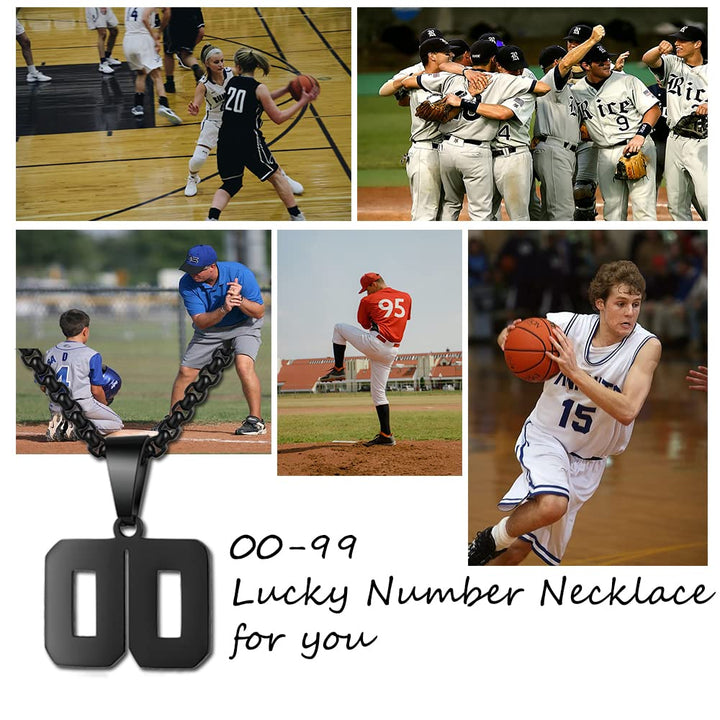 Number Necklace for Boy Black Athletes Number Stainless Steel Chain 00-99 Number Charm Pendant Personalized Sports Jewelry for Men Basketball Baseball Football(10) Over 18 years old