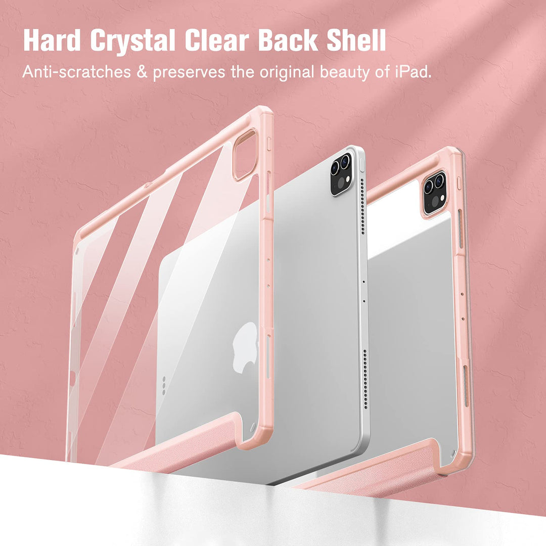 Hybrid Slim Case for iPad Pro 12.9-inch 6th Generation 2022, [Built-in Pencil Holder] Shockproof Cover w/Clear Transparent Back Shell, Also Fit iPad Pro 12.9 5th/4th/3rd Gen, Rose Gold