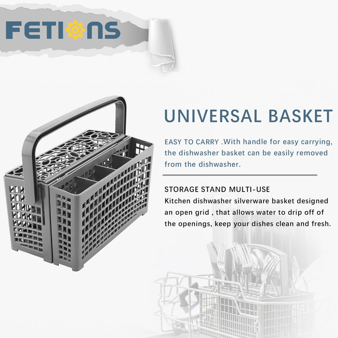 FETIONS Dishwasher Silverware Basket, 2-in-1 Universal Dishwasher Utensil/Cutlery Basket Fit for Ken-more, Whirl-pool, Sam-sung, Frigi-daire, G-E (9.1 x 5.0 x 5.2 )