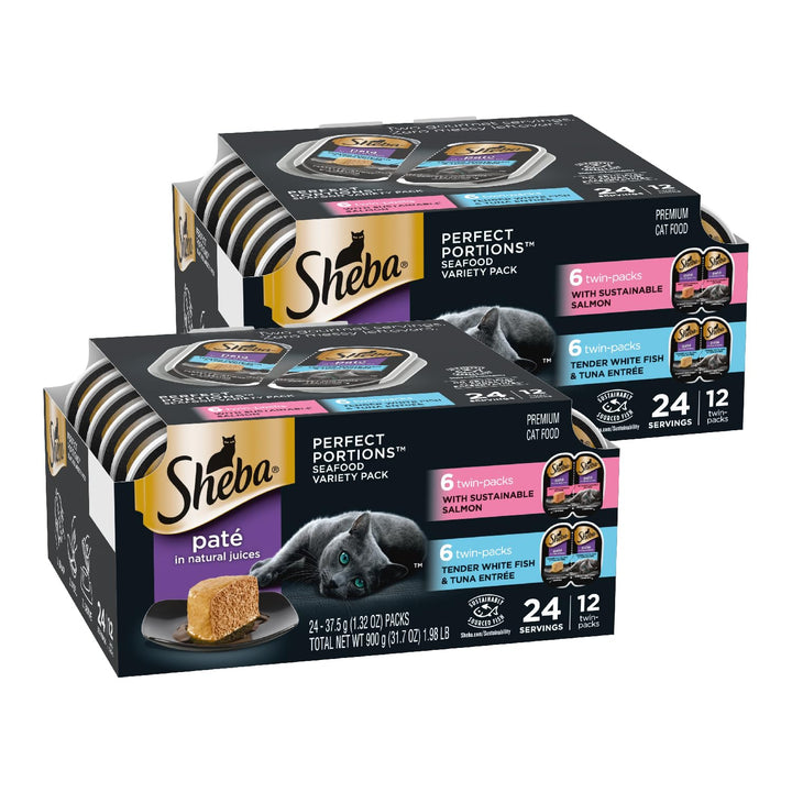 Perfect Portions Wet Cat Food Pate With Sustainable Salmon and Tender Whitefish &amp; Tuna Entree Variety Pack, 2.6 oz., Twin-Pack Trays (12 Count, 24 Servings) (Pack of 2)