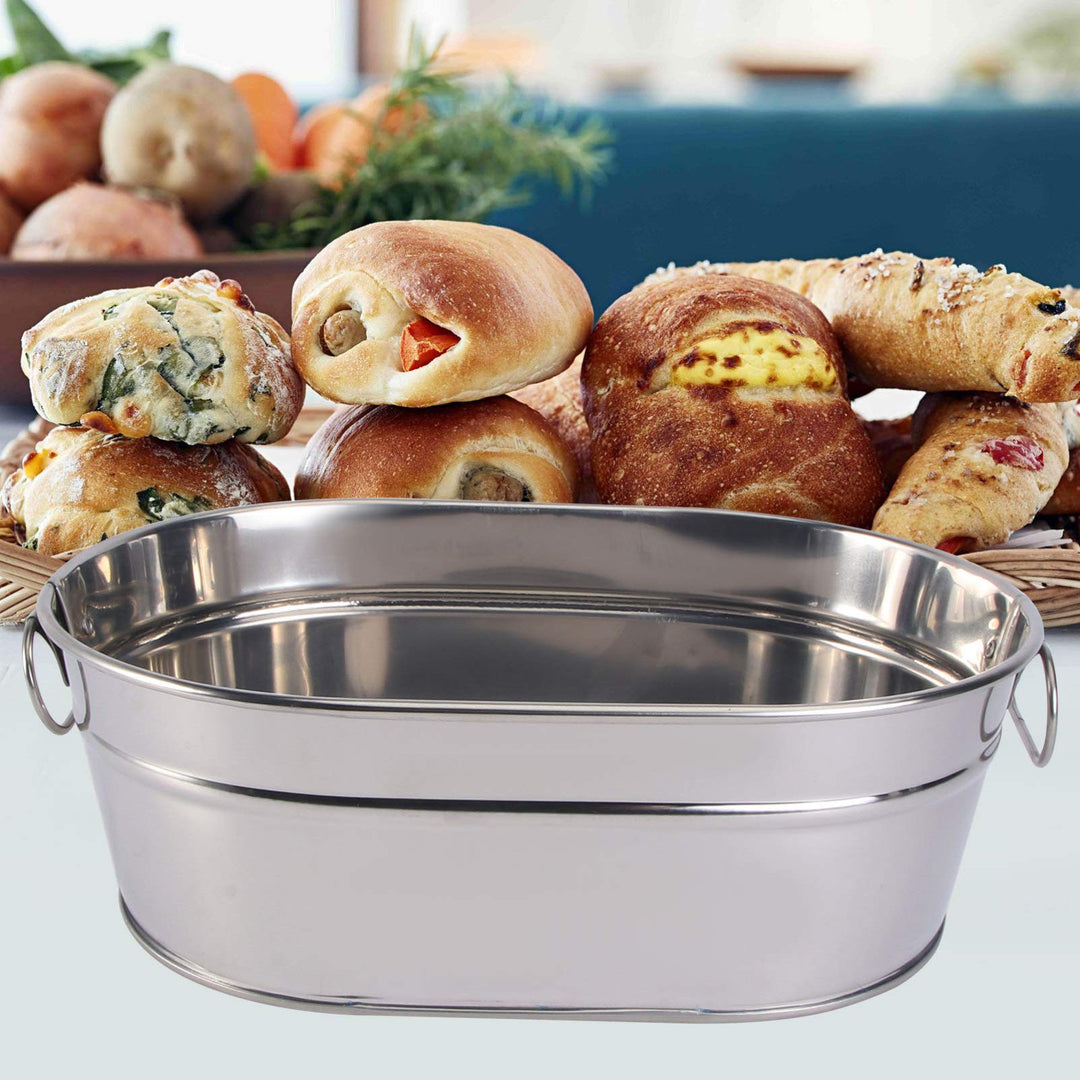 Tin Bucket Oval Galvanized Tub Metal Beverage Tub Wine Beer Bottle Bucket Wine Ice Holder Portable Party Drink Chiller Oval Storage Bucket Bin for Seafood Fried Chicken,8.9x6x3