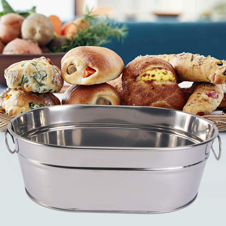 Tin Bucket Oval Galvanized Tub Metal Beverage Tub Wine Beer Bottle Bucket Wine Ice Holder Portable Party Drink Chiller Oval Storage Bucket Bin for Seafood Fried Chicken,8.9x6x3