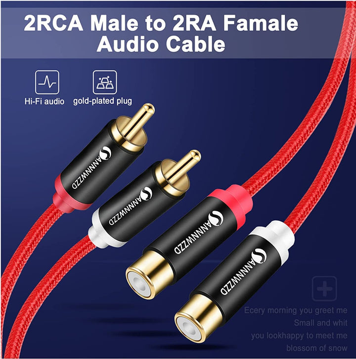 ANNNWZZD 2 RCA Extension Cable, 2 RCA Male to 2 RCA Fem