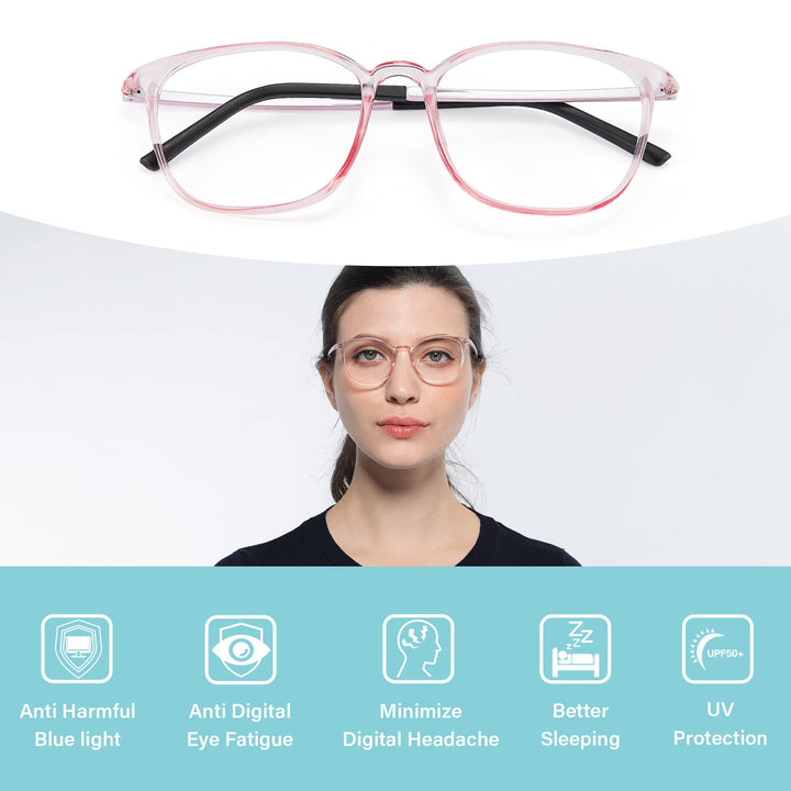 Cyxus TR90 Square Men Eyeglasses Frame Clear Lens Blue 