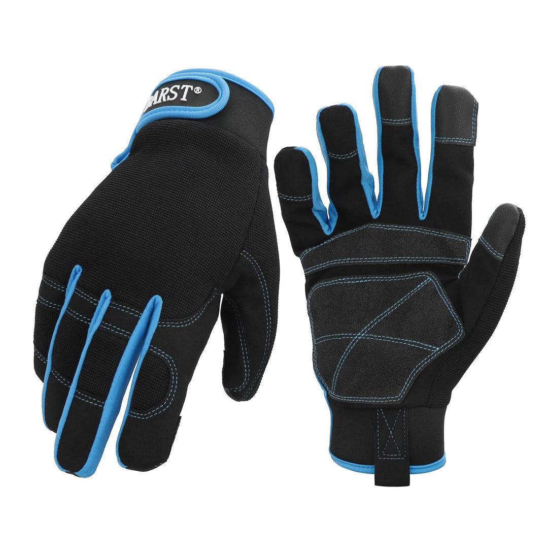 Work Gloves Flexible Touchscreen Mechanic Gloves for Construction Yardwork Warehouse All Purpose Synthetic Leather Working Gloves for Women Men Blue Large