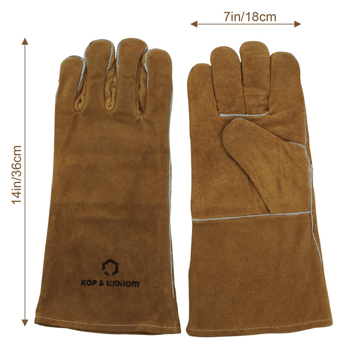 KOP&amp;WDHOM Welding Gloves 14 Heat &amp; Wear Resistant Lined Premium Leather&amp;Fireproof Stitching Heat Resistant for Fireplace/Welders/BBQ/Gardening Gloves