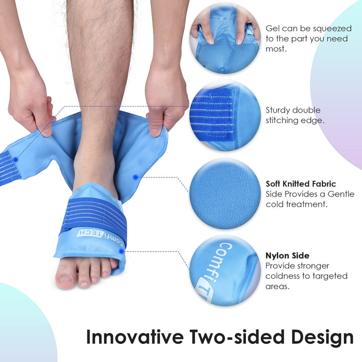 ComfiTECH Ankle Ice Pack Wrap for Injuries Reusable Heel Ice Pack for Ankle Plantar Fasciitis, Achilles Tendonitis, Sprained Ankles, Foot Pain &amp; Heel Spur Cold Therapy