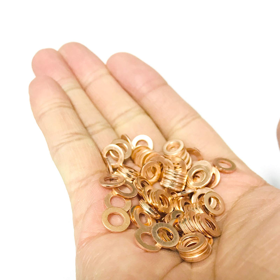 Copper Washer Assortment,100Pcs M5 Copper Metric Sealing Washers Kit,Flat Washers Assortment Set(5 x 9 x1.0mm)