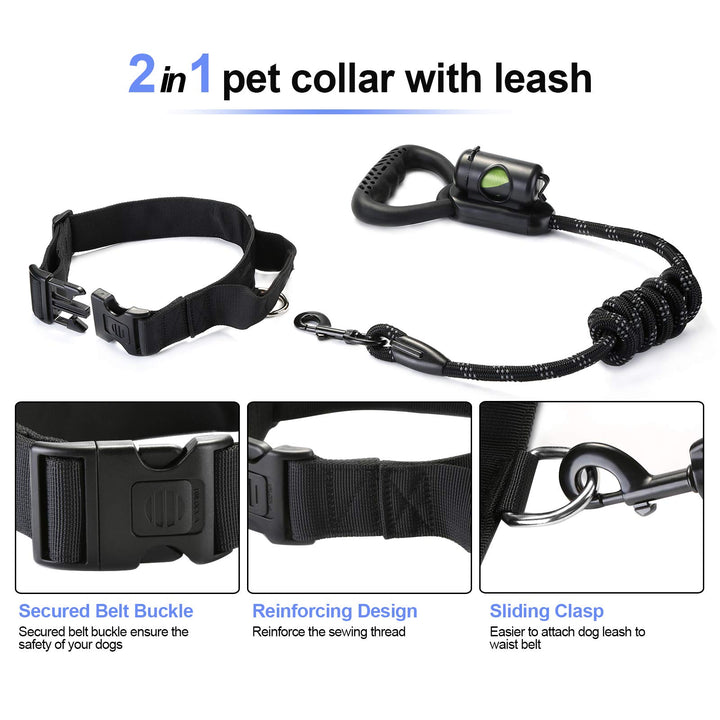 Reflective Black Dog Leash &amp; Collar Set, 5 ft Dog Leash for Heavy Duty with Waste Bag Dispenser &amp; Adjustable Dog Collar for Large &amp; Medium Dogs, Suitable for Training, Hiking, Walking &amp; More