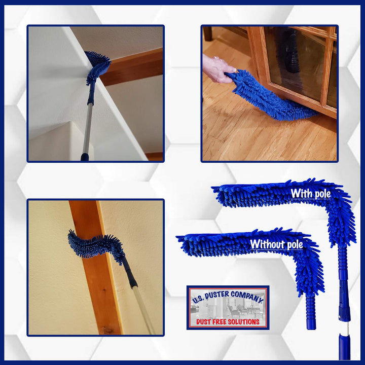Ceiling Fan Duster Cobweb Duster, Extendable Reach 20 feet, | 3-Stage Aluminum Telescoping Pole | Extends for High Ceiling Duster | Long Handle Plus 2 Duster Heads