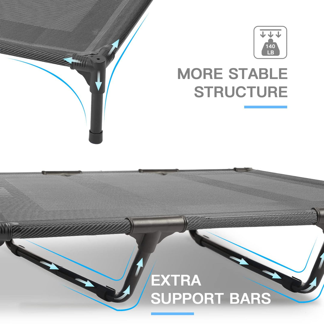 Suddus Elevated Dog Bed for Large Dogs 140lb, Breathable Cooling Raised Dog Cot with Dual Support Bars &amp; Metal Frame, No-Slip Feet, Waterproof Pet Bed for Indoor/Outdoor, X-Large, 48 * 36 * 9in, Grey