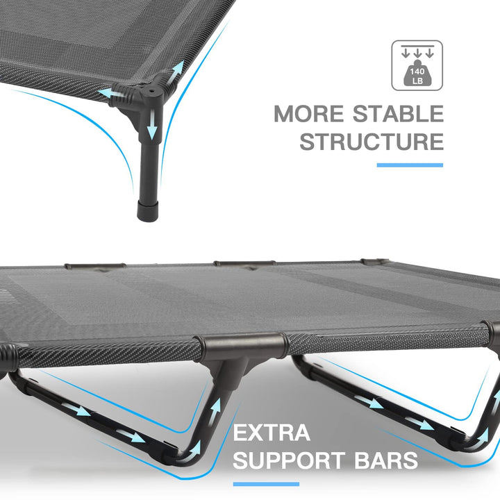 Suddus Elevated Dog Bed for Large Dogs 140lb, Breathable Cooling Raised Dog Cot with Dual Support Bars &amp; Metal Frame, No-Slip Feet, Waterproof Pet Bed for Indoor/Outdoor, X-Large, 48 * 36 * 9in, Grey