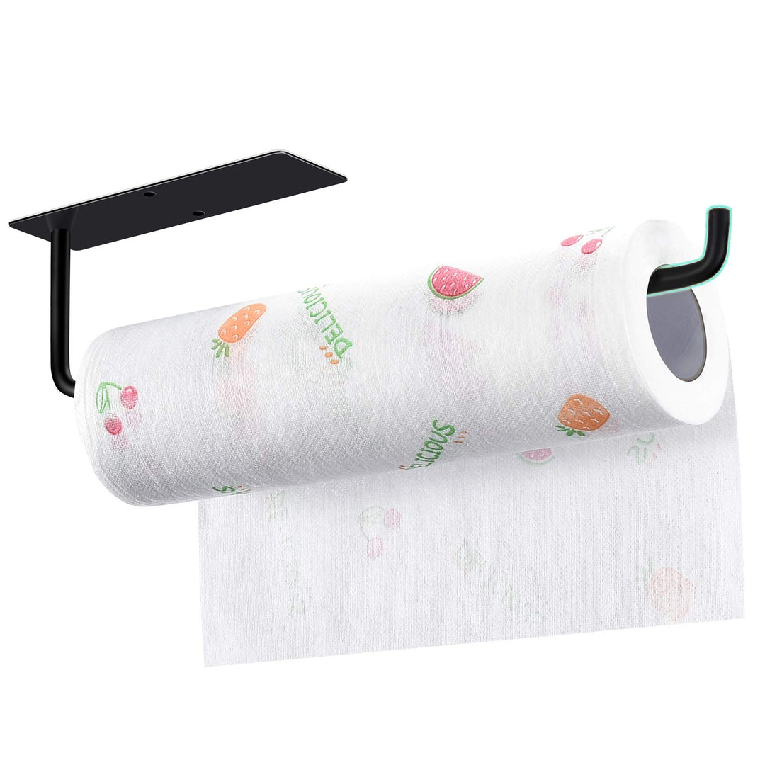 Wall Mount Paper Towel Holders Self Adhesive &amp; Drilling Kitchen Roll Holder Under Cabinet with Extra Long Size,Kitchen Roll Holder Black &amp; Silver for Home Kitchen and Bathroom