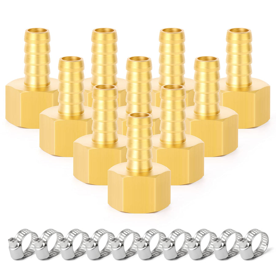 3/8 Inch Barb x 1/4 Inch NPT Brass Female Hose Fitting Connector(Pack of 10)