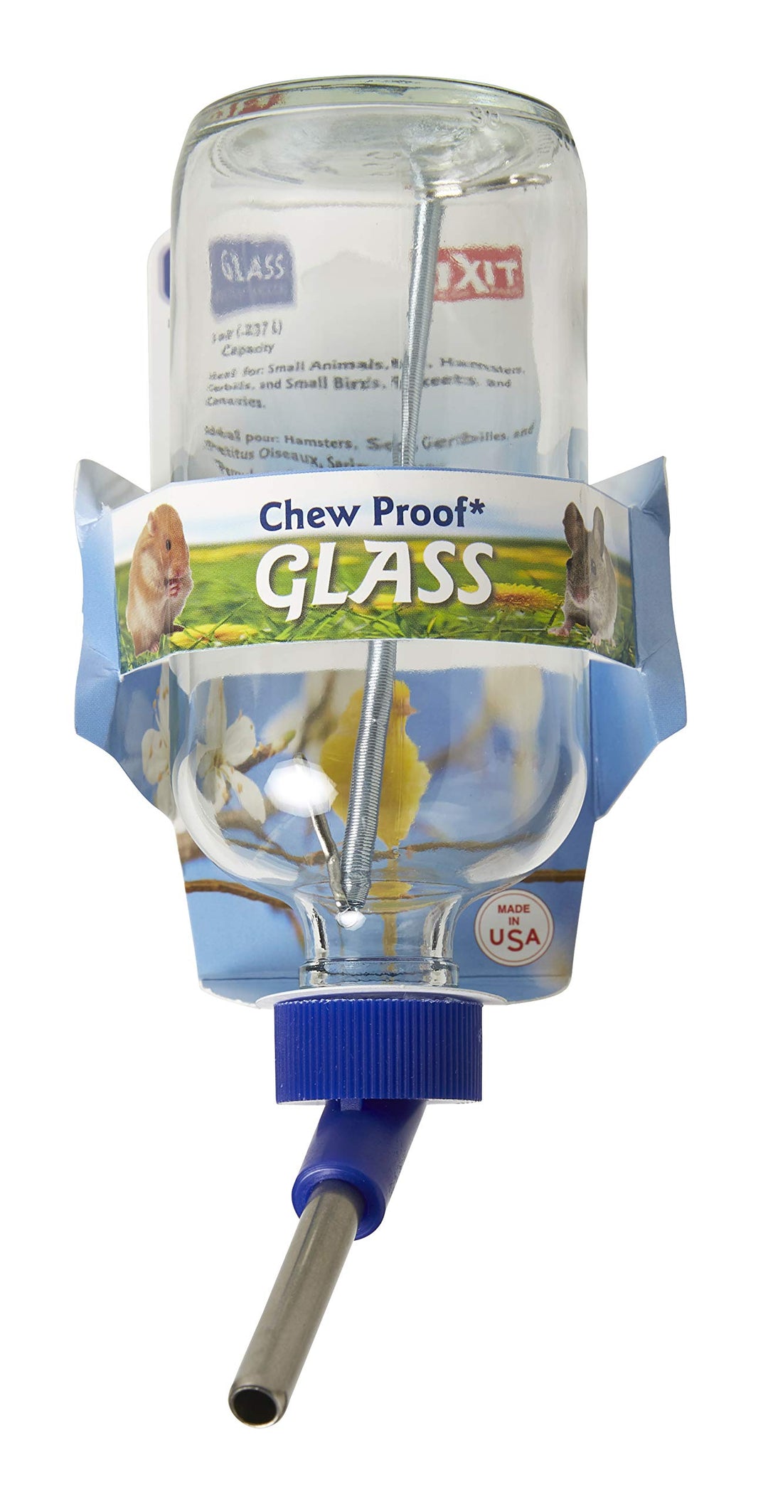 Glass Water Bottles for Rabbits, Ferrets, Small Birds, Guinea Pigs, Rats, Hamsters and Other Pets (8oz)