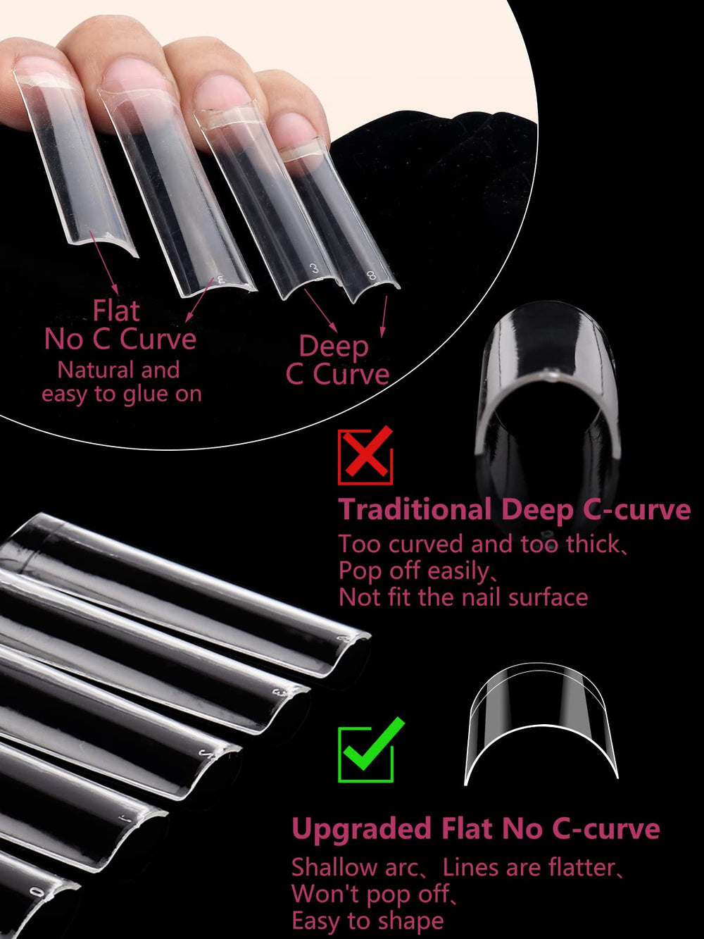 500Pcs No C Curve Clear Nail Tips for Acrylic Nails Professional, Tapered Square Nail Tips, XXL Extra Long Straight Nail Tips, Half Cover French Fake Nails for Nail Salon and DIY Nail Art 10 Sizes