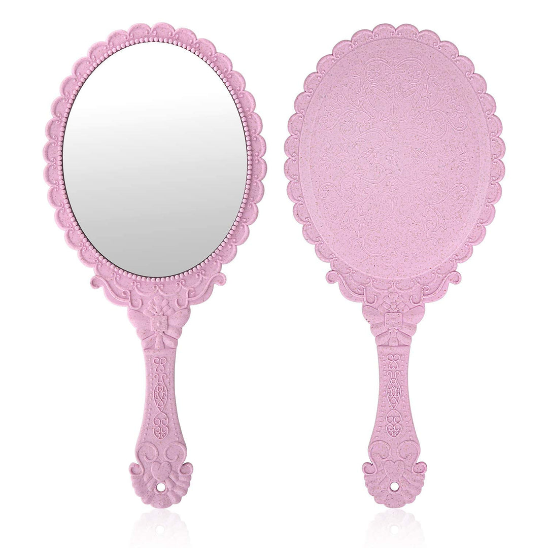 XPXKJ Nano Pink, Oval: Handheld Mirror with Handle, for Vanity Makeup Home Salon Travel Use (Oval, Nano Pink)