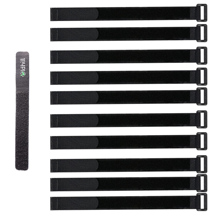 Hook and Loop Cinch Straps Adjustable and Reusable - 10 Pack (18 x 1, Black)