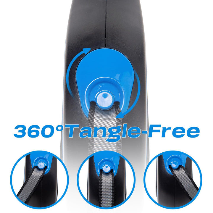 PINA Retractable 26ft Dog Leash for Small Medium Large Dogs Up to 110lbs, 360° Tangle-Free Strong Reflective Nylon Tape, with Anti-Slip Handle, One-Handed Brake, Pause, Lock - Black Blue