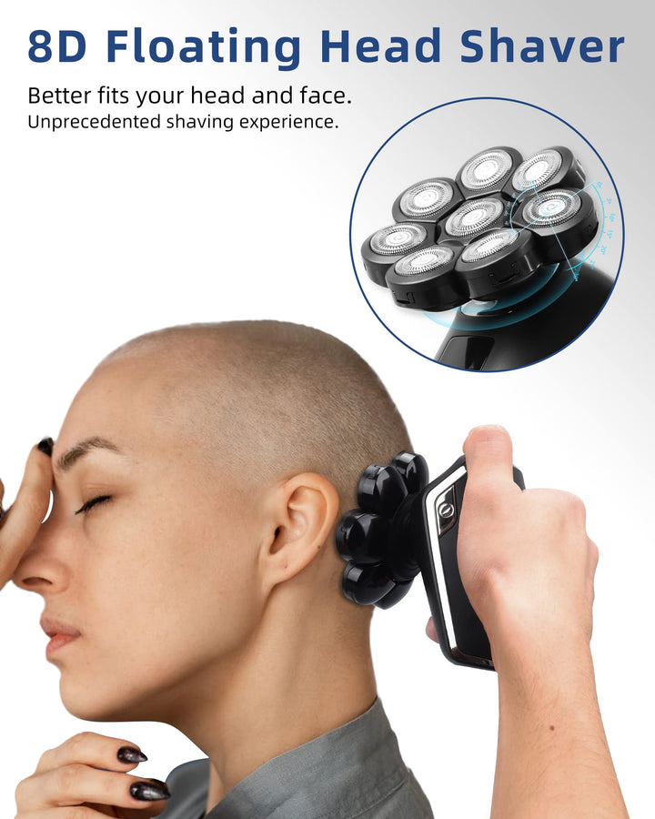 Head Shaver 8D - Electric Head Shavers for Bald Men with Wet and Dry Head - Cordless, Rechargeable, Ergonomic Design - Multifunctional Electric Razor