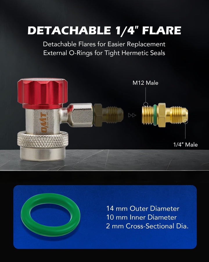 R134a Quick Coupler Adapter, Adjustable R134a Adapters and AC Hose Fittings, HP and LP Connectors for R134a Car AC System Evacuation Recharging and More, 1/4 Flares, Set of 2