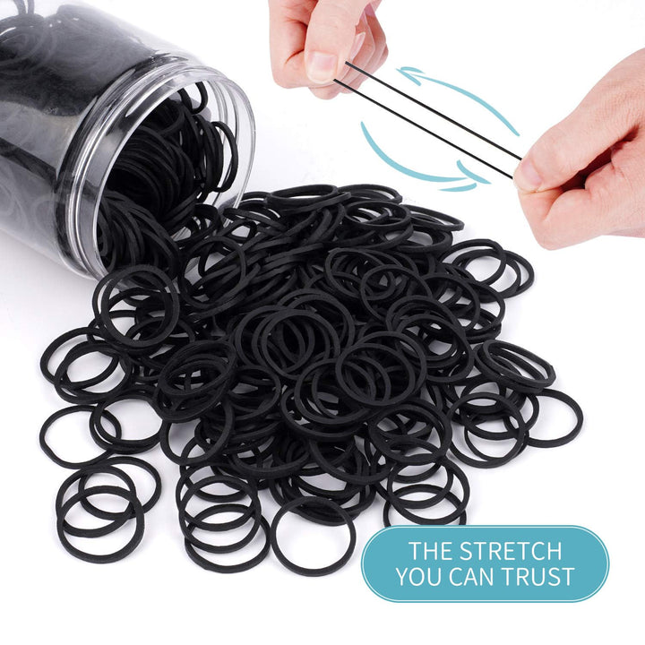 3/4” Inches Black Hair Rubber Bands for Hair Ties Small Elastics Bands Large Hair Braiding Ponytail Holders for Baby Toddler Girls Kids Thick Hair Mini Bands No Damage 600pcs (M) Latex-Free