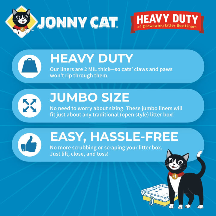 Jonny Cat Litter Box Liners: Heavy Duty - Tear &amp; Leak Resistant - Drawstring Close - Jumbo, 15 Count