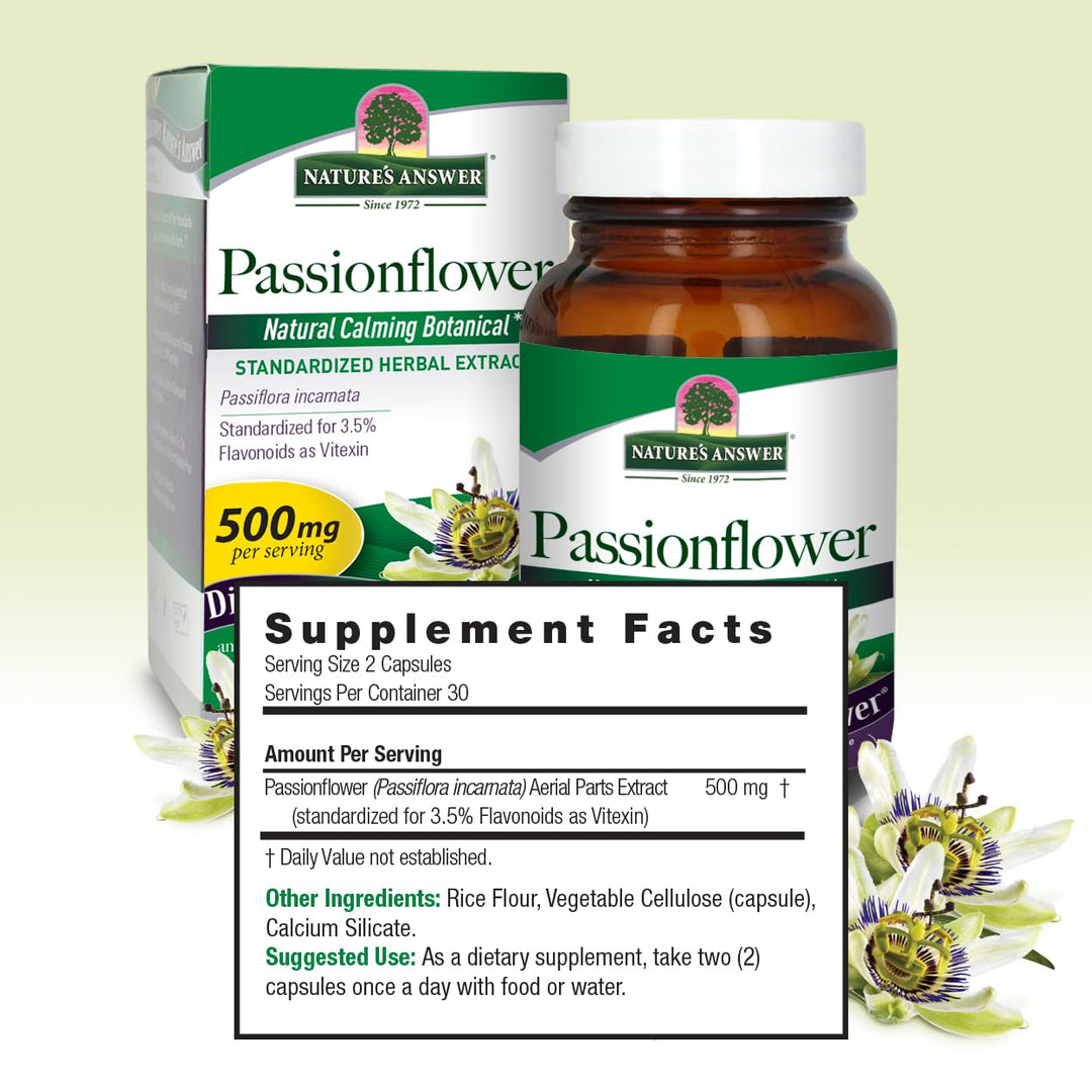 Nature&#39;s Answer Passion Flower| Dietary Supplement | Natural Calming Botanical | Non-GMO | Alcohol-Free, Gluten-Free, Vegetarian &amp; Vegan 60 Capsules