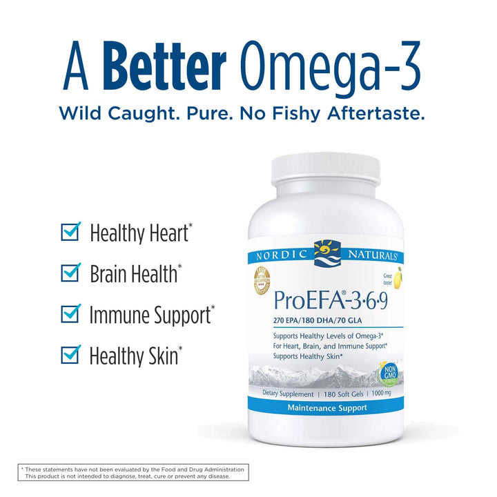 ProEFA 3-6-9, Lemon Flavor - 180 Soft Gels - 565 mg Omega-3 - EPA &amp; DHA with Added GLA - Healthy Skin, Cognition, &amp; Positive Mood - Non-GMO - 90 Servings