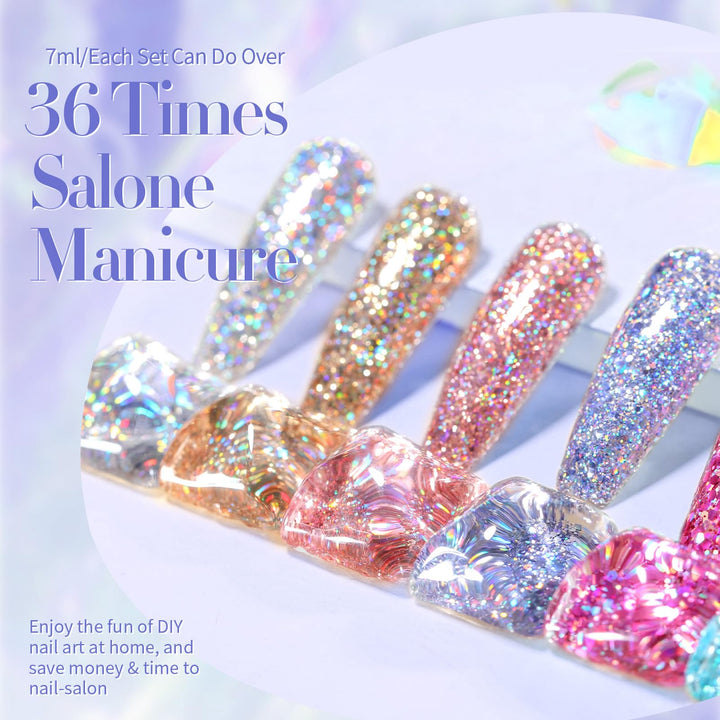 BORN PRETTY Glitter Gel Polish Sparkly Shiny Gold Silver Pink Glitter Gel Nail Polish Kit Soak Off UV Nail Gel Gift Box Nail Art Manicure Varnish Kit 7ML 6PCS