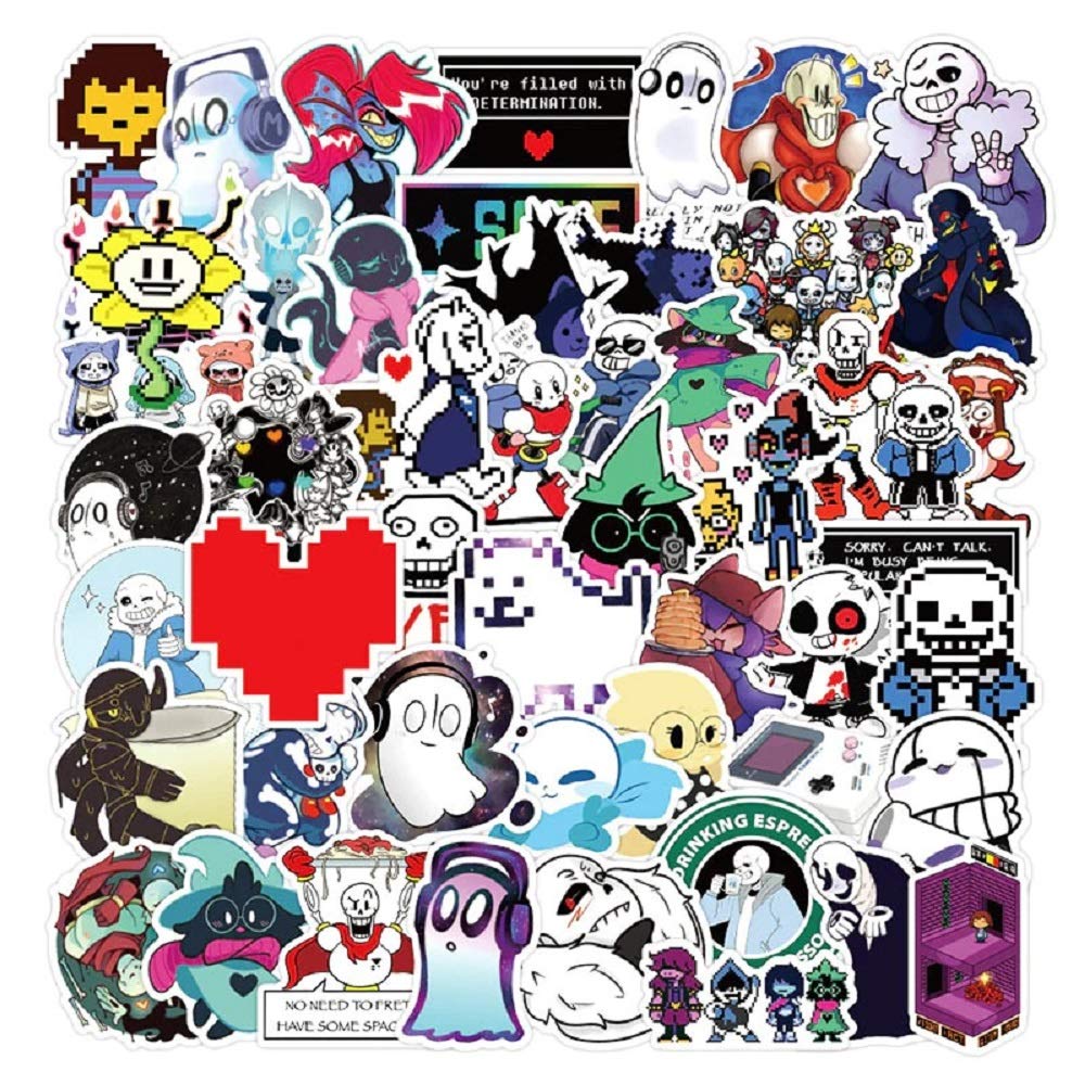 Undertale Stickers Pack| 50pcs Sans Undertale Viny Waterproof Stickers for Laptops PC Frisk Sans Au Gaster Undyne Flowey Decal for Teen Girl Adults DIY Computer Phone Case Water Bottle Skateboard (A)