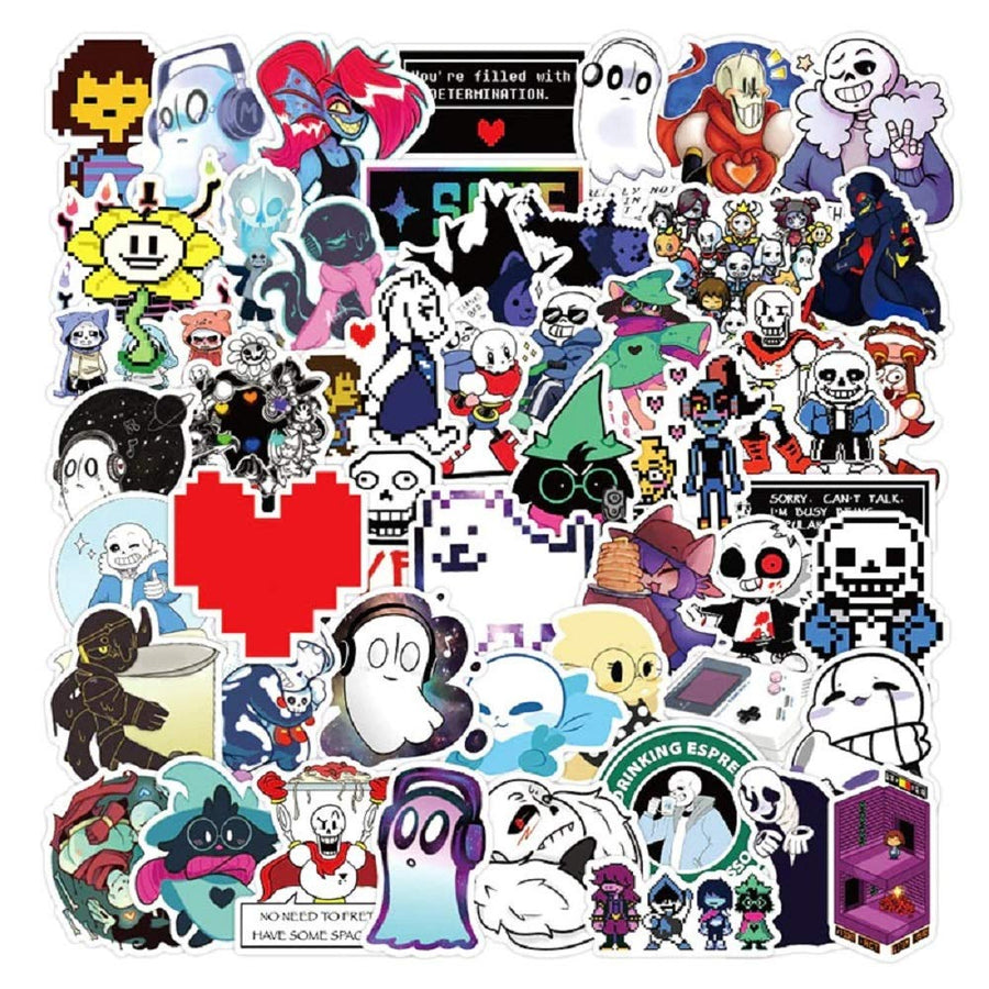 Undertale Stickers Pack| 50pcs Sans Undertale Viny Waterproof Stickers for Laptops PC Frisk Sans Au Gaster Undyne Flowey Decal for Teen Girl Adults DIY Computer Phone Case Water Bottle Skateboard (A)