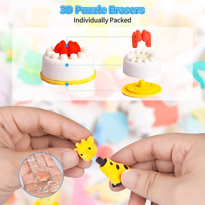 30 PCs Collectible Set of Adorable Puzzle Sweet Dessert Food Cake Erasers for Kids - No Duplicates - Puzzle Toys Best for Party Favors-Treasure Box Items for Classroom