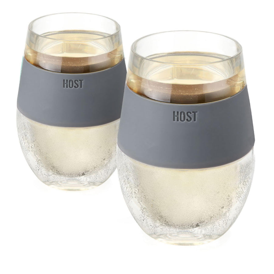 Wine Freeze Cup Set of 2 - Plastic Double Wall Insulated Wine Cooling Freezable Drink Vacuum Cup with Freezing Gel, Glasses for Red and White Wine, 8.5 oz Grey - Gift Essentials