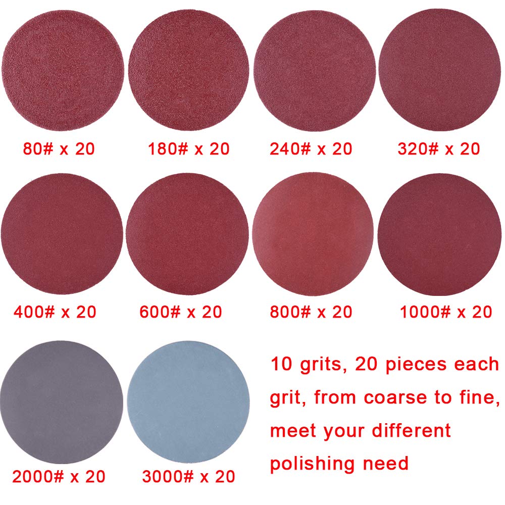 SIQUK 200 Pcs 2 Inch Sanding Discs with 1 pc 1/4 Inch S