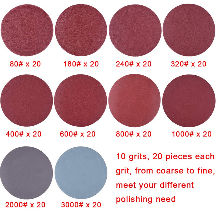 SIQUK 200 Pcs 2 Inch Sanding Discs with 1 pc 1/4 Inch S