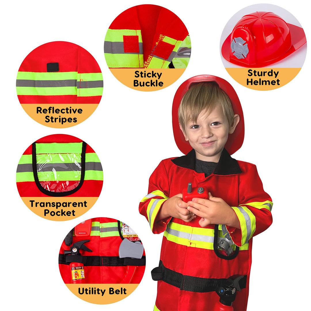 Fireman Costume for Kids 3 4 5 Years Old, Firefighter Tools with Fire Extinguisher, Pretend Play Toy Gift for Toddler Boys &amp; Girls