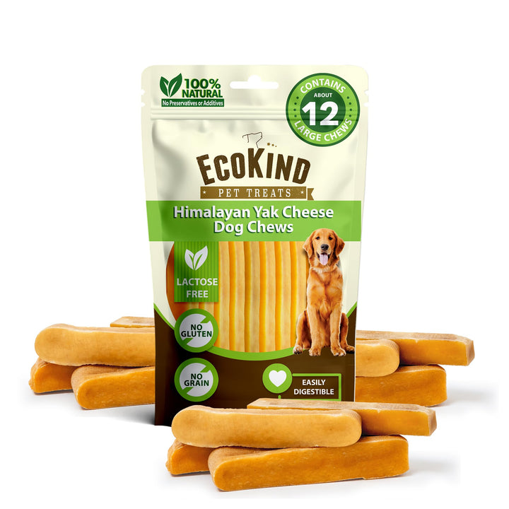 EcoKind Premium Gold Yak Cheese Himalayan Dog Chews, Dog Treats Large Breed, All Natural, High Protein Dog Chew, Cheese, Large - 12+ Chews (3 lbs)