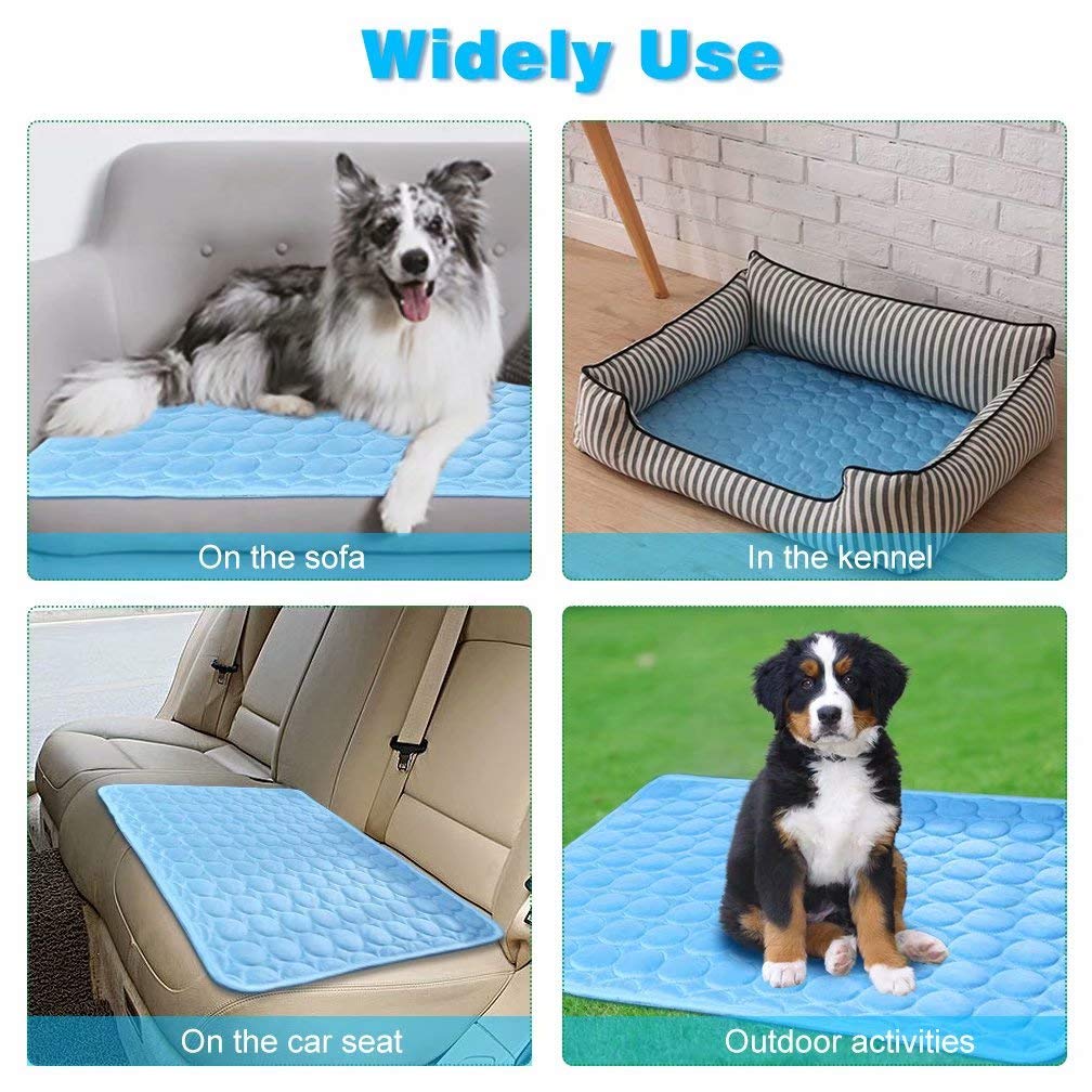 Washable Dog Cooling Mat Ice Silk Pet Self Cooling Pad Blanket for Indoor &amp; Outdoor Car Seats (Blue, 40x28 in)