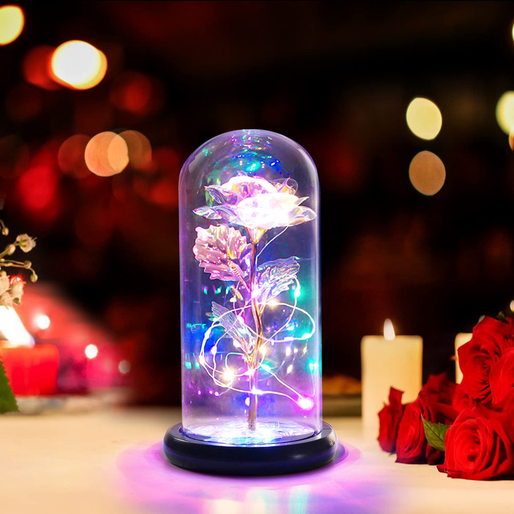 for Mom, Women Birthday Gifts for Her, Mother’s Day Rose Gifts from Daughter Son, Red Colorful Artificial Rose Flower Gift in A Glass Dome for Wife, Girlfriend, Daughter, Grandma