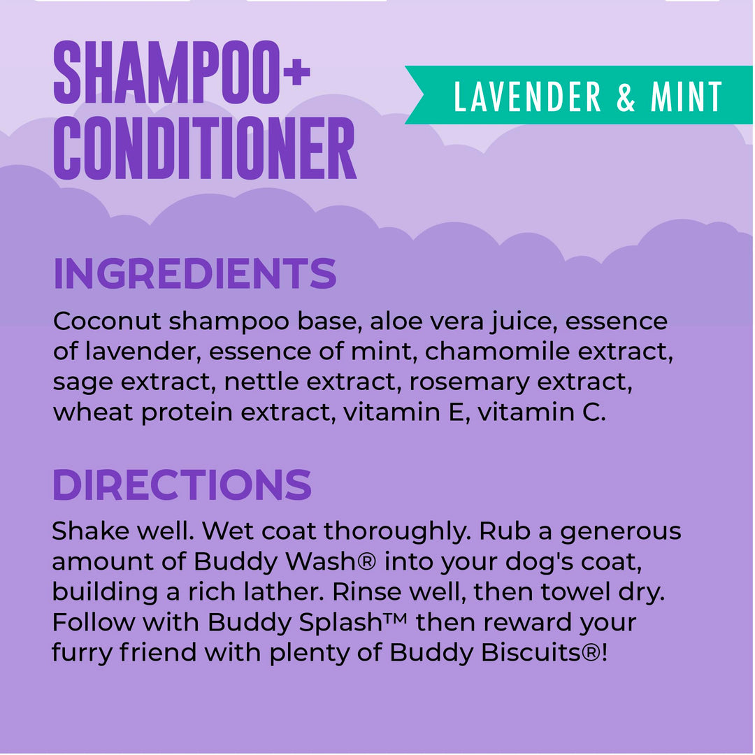 Buddy Wash 2-in-1 Dog Shampoo and Conditioner for Dog Grooming, Lavender &amp; Mint, 1 gal. Bottle
