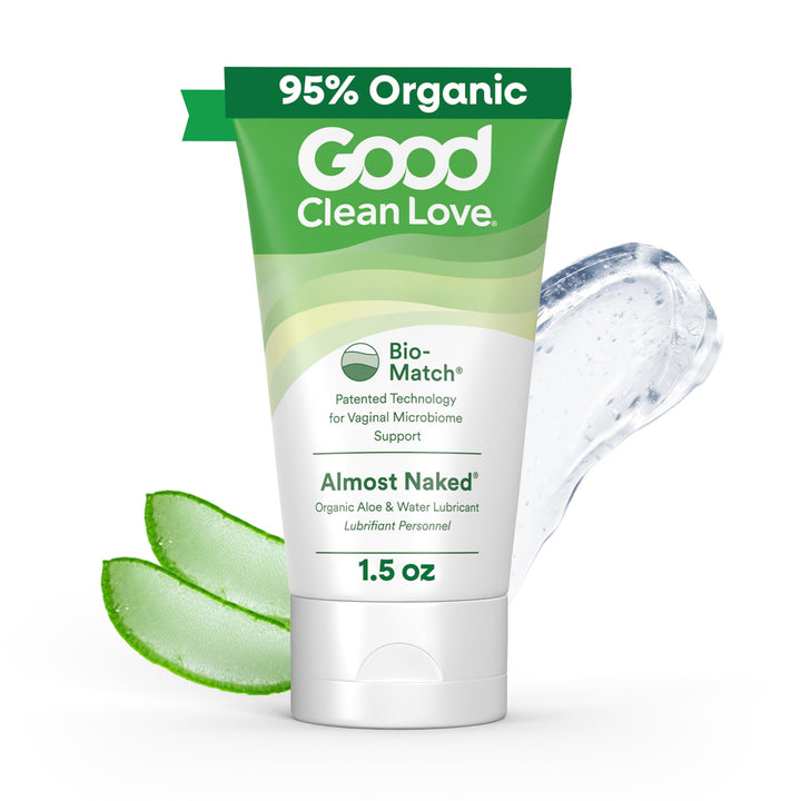 Good Clean Love Almost Naked Organic Water-Based Lube, Personal Lubricant with Aloe Vera, Safe for Adult Toys & Condoms, pH-Balanced, Intimate Wellness Gel for Men & Women, 1.5 Oz (Packaging May Vary)
