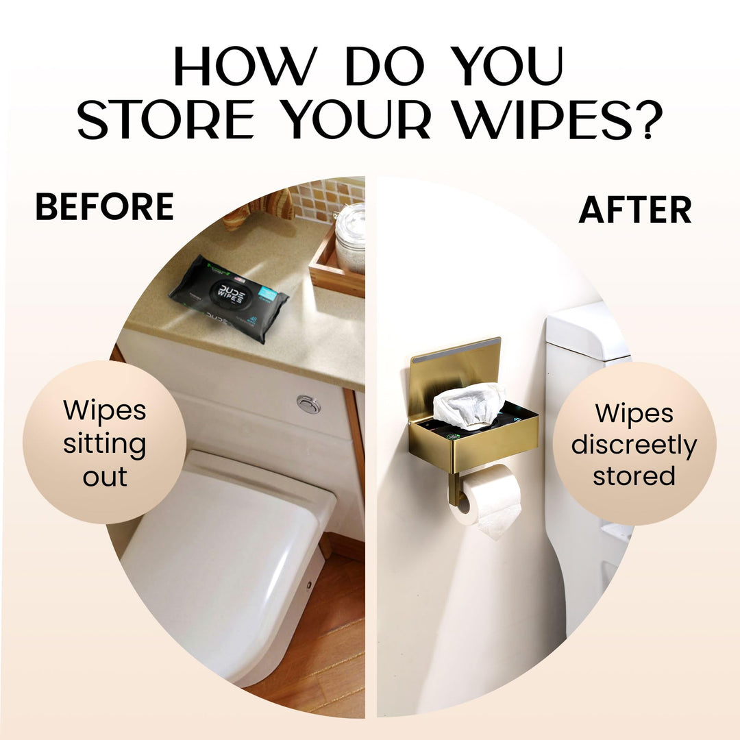 Day Moon™ Brushed Gold Toilet Paper Holder with Shelf, Wipe Holder for Bathroom Flushable Wipes Dispenser Toilet Paper and Wipes Holder, Toilet Paper Holder with Storage Toilet Paper Holder Wall Mount